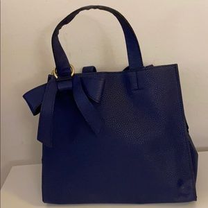 Blue leather cross body bag w/ adjustable straps